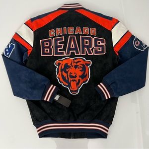 Chicago Bears NFL Team Apparel Faux Suede Bomber Jacket Size Small